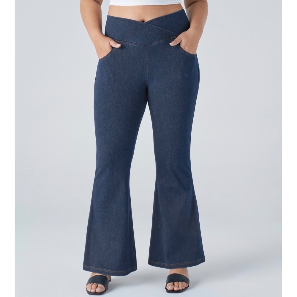 Halara Flex High Waisted Crossover Flare Jeans Plus Size 2X Dark Wash Blue